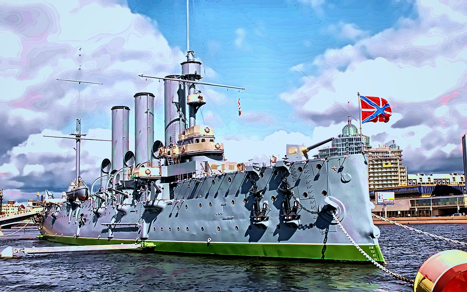 Cruiser Aurora moored in Saint Petersburg