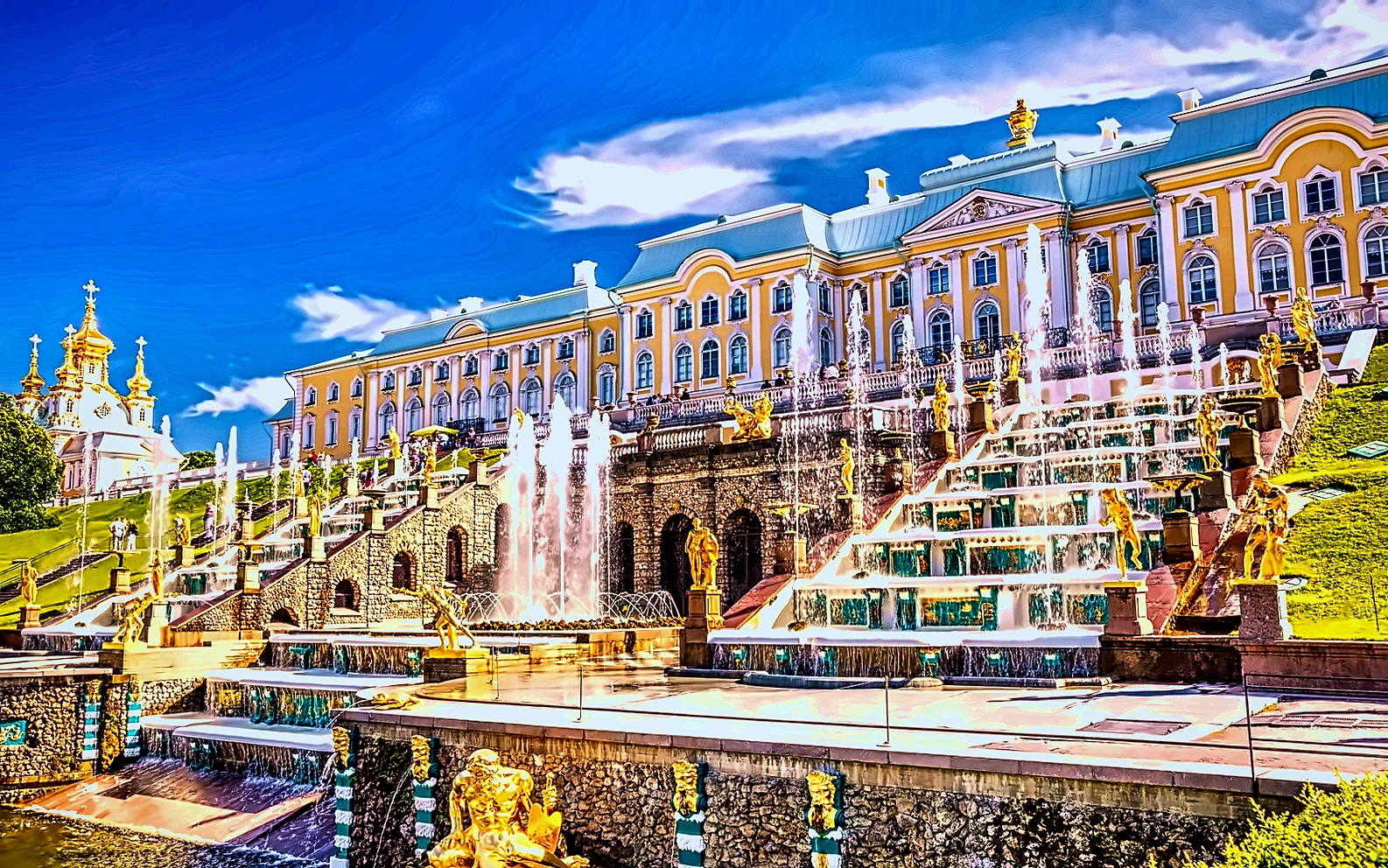 Grand Peterhof Palace with fountains and terraces