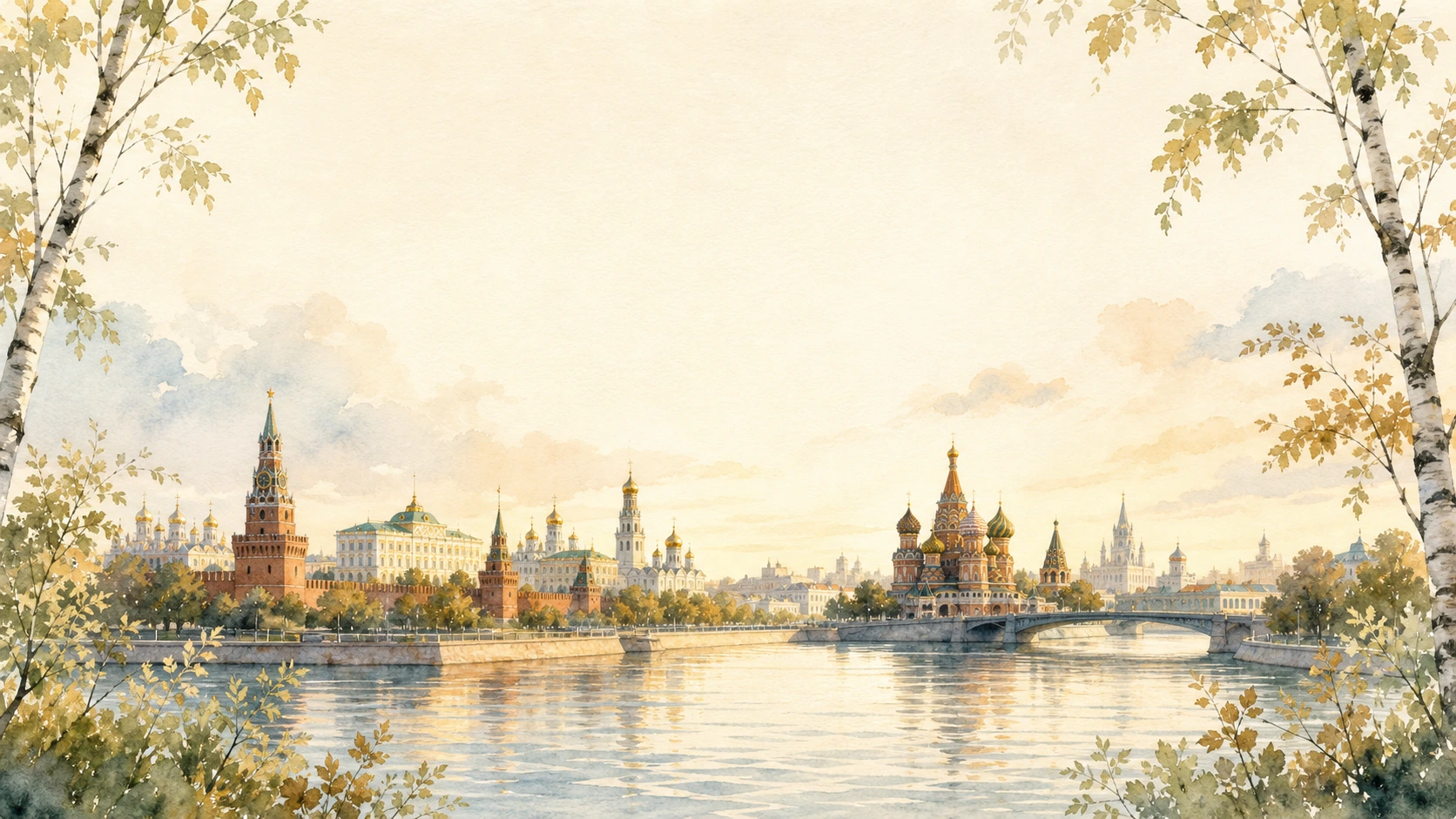Jardin et architecture moscovite dans une illustration crème
